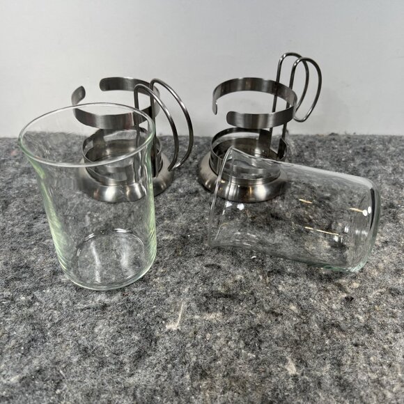 French Press Coffee Cup Set of 2 Glass Stainless Steel VTG Unmarked Pyrex - Picture 6 of 11